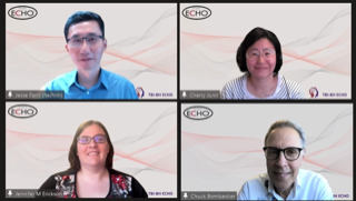 The team behind the poster presentation. Top: (left) Jesse Fann, MD, MPH; (right) Cherry June, MD. Below: (left) Jennifer Erickson, DO; (right) Charles Bombardier, PhD.