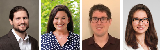 The poster team, from left: Dustin Todaro, PhD, MD; Lea Hecht, MD, MPH; Kevin Hoffman, PhD, MD; and Samantha Zwiebel, MD